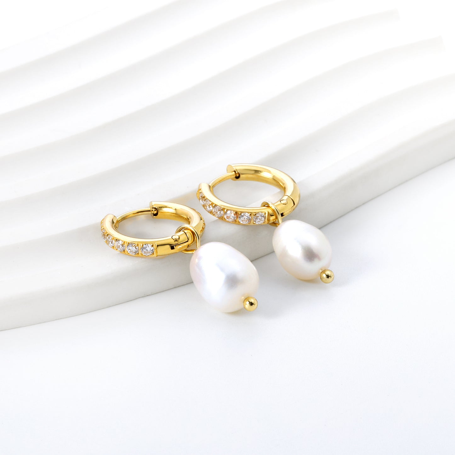 Luna Pearl Huggie Earrings
